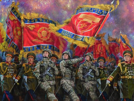 Картина «Отряд славных воинских знамен» художников Ли Кир Хо и Чан Ви Сон, КНДР